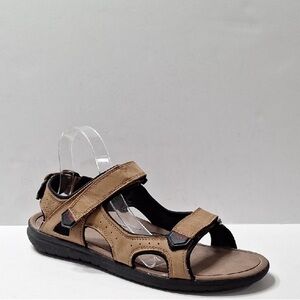 Vionic Men's Tan Neil Backstrap Hook & Loop Nubuck Leather Sport Sandasl Size 12